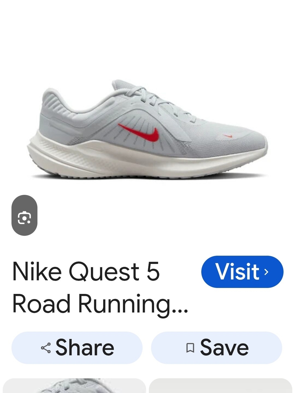 Nike Women'sQuest 5 Running Shoe - Light Gray with Red Swoosh